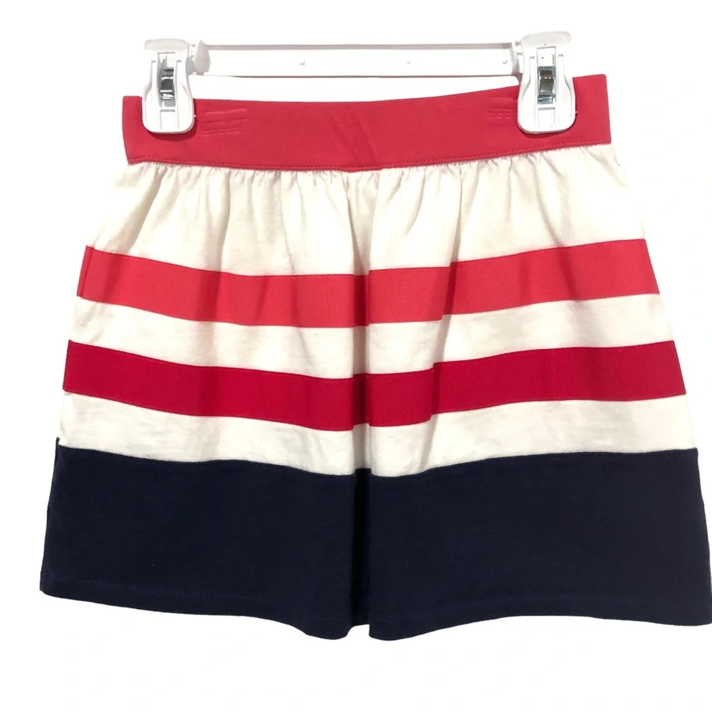 GYMBOREE Skirt Size 7 Navy Blue White Pink A-Line Cotton Elastic Waist